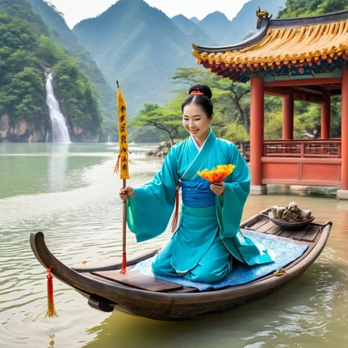 water lotus,hanfu,oriental princess,chuseok,wulin,xiaohong,daecheong lake,guangning,guangping,wangmo,lotus on pond,linzhou,xiaohui,qibao,shannxi,guizhou,yangmei,tujia,summer palace,korean culture,Illustration,Japanese style,Japanese Style 19