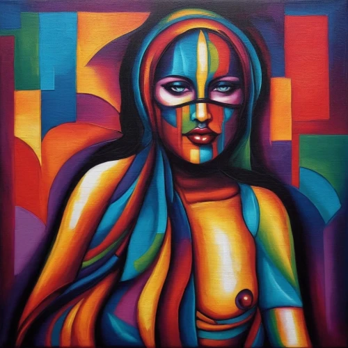 nielly,neon body painting,paschke,gioconda,girl in cloth,bodypainting,indigenous painting,monalisa,mujer,girl with cloth,oil painting on canvas,praying woman,african art,african woman,bohemian art,voodoo woman,pintura,musidora,huichol,chicanas,Illustration,Realistic Fantasy,Realistic Fantasy 25