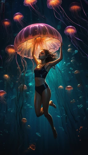 underwater background,jellyfish,under the water,jellyfish collage,under the sea,under water,underwater world,ocean underwater,sea life underwater,underwater,under sea,mermaid background,underwater fish,lion's mane jellyfish,mermaid vectors,semiaquatic,bioluminescent,snorkeling,submerged,aquarium,Conceptual Art,Sci-Fi,Sci-Fi 05