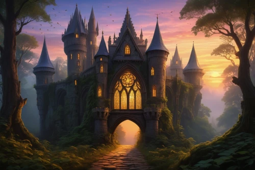 fairy tale castle,hogwarts,fairytale castle,fantasy picture,diagon,fairy tale,fantasy landscape,witch's house,castle of the corvin,nargothrond,a fairy tale,fantasy art,fairytale,knight's castle,fantasy world,fantasy city,castlevania,3d fantasy,fablehaven,fairytales,Illustration,Retro,Retro 22