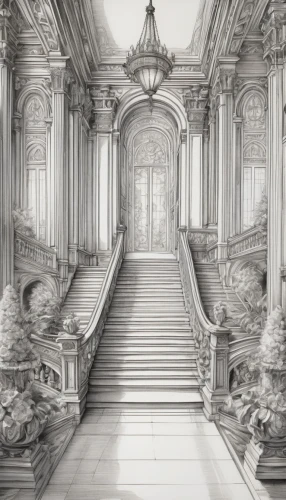 staircase,versailles,cochere,outside staircase,staircases,marble palace,neoclassical,ornate room,stairways,baroque,winding staircase,stairway,versaille,enfilade,stairs,entranceways,vicomte,hall of the fallen,stair,piranesi,Illustration,Black and White,Black and White 30