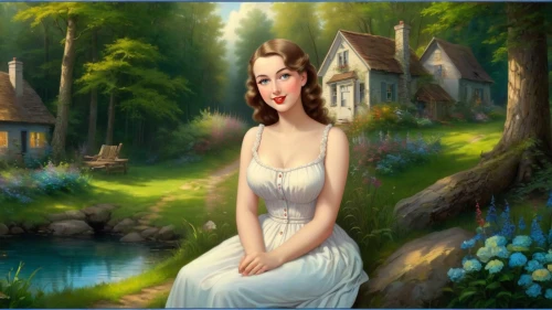 fairy tale character,fantasy picture,ninfa,girl in the garden,forest background,landscape background,fantasy art,girl in a long dress,fairy tale,dorthy,thumbelina,cartoon video game background,romantic portrait,world digital painting,gwtw,storybook character,maureen o'hara - female,fairyland,jasmine,fairytale