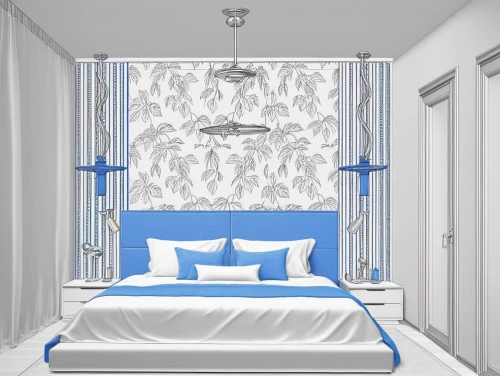 bedchamber,wallcoverings,wallpapered,blue room,bed linen,guest room,bedroomed,headboards,bedstead,wallcovering,bedroom,bedspreads,headboard,wallpapering,sleeping room,fromental,chambre,guestroom,interior decoration,bedspread,Unique,Design,Blueprint