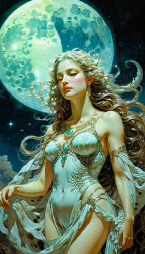 amphitrite,fantasy woman,diwata,selene,inanna,zodiac sign libra,maenads,faerie,fantasy art,fantasy picture,moonflower,moonchild,moonbeam,moonbeams,queen of the night,the enchantress,sorceress,celestial body,horoscope libra,ariadne,Illustration,Realistic Fantasy,Realistic Fantasy 03