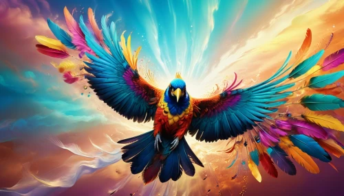blue and gold macaw,pheonix,phoenixes,uniphoenix,blue and yellow macaw,pentecostalist,aguila,macaw,sunburst background,bird of paradise,rapace,zadkiel,pegasi,blue macaw,pentecost,holy spirit,beautiful macaw,fenix,phenix,macaws blue gold,Illustration,Realistic Fantasy,Realistic Fantasy 39