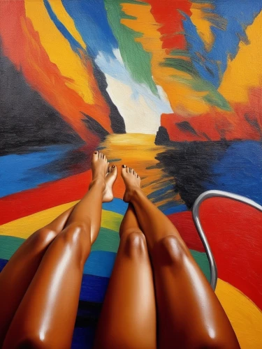 women's legs,surfboards,oil painting on canvas,paddle board,pintura,woman's legs,sunbathers,paddleboard,pinturas,rosenquist,wesselmann,nielly,canoes,surfboard,acrylic paint,oil on canvas,pittura,paddling,art painting,kayaks,Illustration,Realistic Fantasy,Realistic Fantasy 21