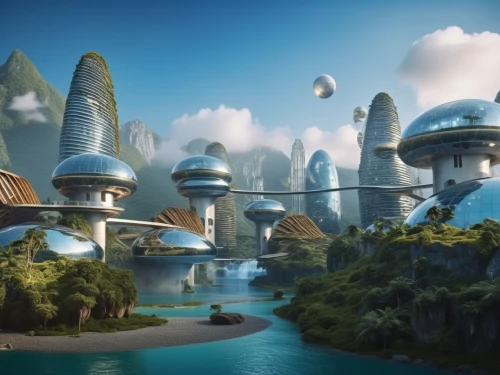 futuristic landscape,ecotopia,arcology,terraformed,ringworld,futuristic architecture,cardassia,homeworlds,alien world,homeworld,fantasy city,alien planet,skyterra,sky space concept,fantasy landscape,skylands,terraforming,floating islands,citadels,artificial islands,Photography,General,Realistic