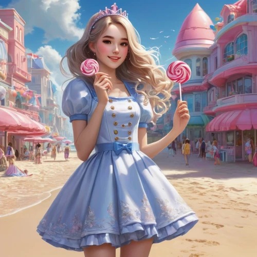 candy island girl,dressup,eloise,cute cartoon character,cupcake background,woman with ice-cream,doll dress,dirndl,oktoberfest background,a girl in a dress,kotova,beach background,pinafore,margairaz,3d fantasy,the sea maid,fairy tale character,world digital painting,fantasy picture,belle,Conceptual Art,Fantasy,Fantasy 03