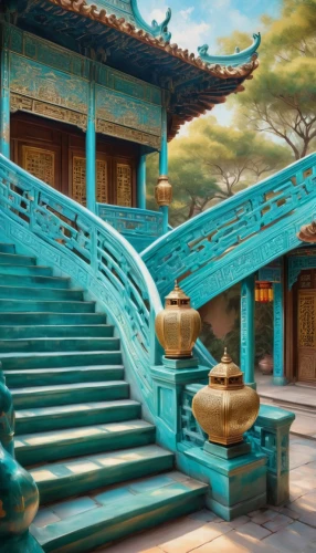 asian architecture,hall of supreme harmony,jingshan,buddhist temple,teal blue asia,summer palace,wudang,changgyeonggung palace,shijingshan,gyeongbokgung,gyeongbok palace,oriental,goryeo,bulguksa temple,water palace,yunnan,hanhwa,gonxha,kunming,longshan,Conceptual Art,Oil color,Oil Color 10