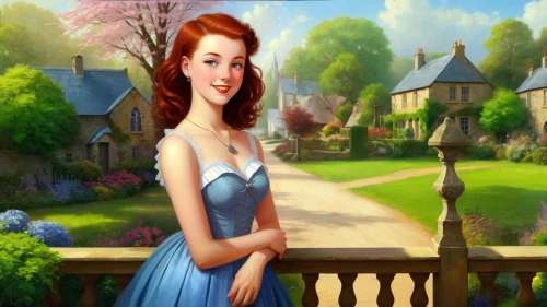 princess anna,maureen o'hara - female,cendrillon,princess sofia,dorthy,fairy tale character,girl in the garden,cartoon video game background,cinderella,maxon,ariel,floricienta,sylvania,belle,winifred,housemaid,thumbelina,girl in a long dress,eilonwy,disneyfied