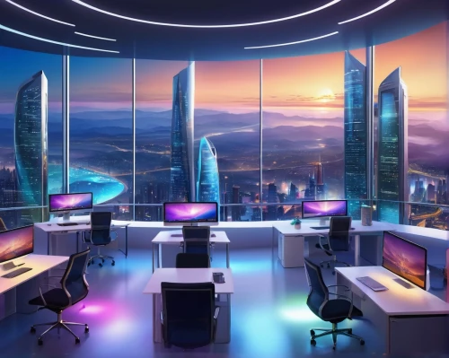 blur office background,modern office,cybercity,cyberport,cybertown,megacorporation,sky space concept,futuristic landscape,cybercafes,working space,workstations,cyberscene,offices,bureaux,workspaces,background design,boardroom,neon human resources,cyberworld,computer room,Illustration,Realistic Fantasy,Realistic Fantasy 01