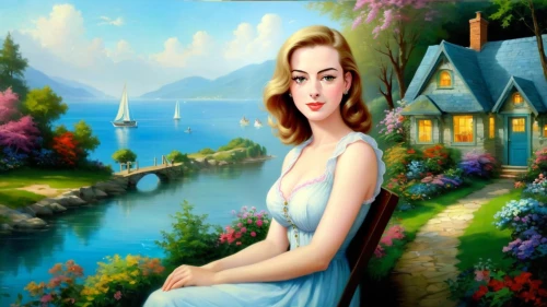 landscape background,art painting,girl on the river,world digital painting,fantasy picture,photo painting,girl in the garden,oil painting on canvas,girl on the boat,oil painting,fantasy art,idyll,romantic portrait,nature background,lachapelle,italian painter,woman with ice-cream,background view nature,kidman,home landscape