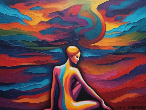 oil painting on canvas,meditator,woman thinking,abstract painting,aura,mindscape,oil on canvas,samsara,danxia,dmt,abstract artwork,intuitionist,oil painting,meditation,seni,dimensional,ayahuasca,art painting,meditative,manifest,Illustration,Realistic Fantasy,Realistic Fantasy 25