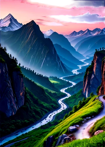mountain landscape,mountain scene,alpine landscape,landscape background,mountainous landscape,purple landscape,fantasy landscape,mountains,mountain valley,mountain sunrise,mountain road,mountain slope,mountain valleys,valley,the landscape of the mountains,mountain highway,cartoon video game background,paisaje,futuristic landscape,world digital painting,Conceptual Art,Daily,Daily 24
