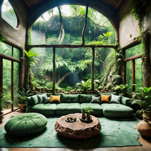 tropical jungle,earthship,tropical greens,tropical house,rainforest,conservatory,rainforests,rain forest,jungly,great room,jungles,beautiful home,green living,sunroom,living room,sitting room,tropical forest,dreamhouse,jungle,exotic plants,Photography,Artistic Photography,Artistic Photography 12