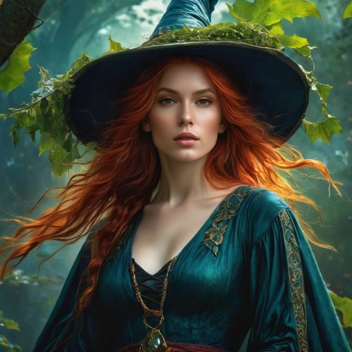 triss,fantasy portrait,demelza,witch's hat,bewitching,sorceress,fantasy picture,bewitch,sorceror,witch hat,fantasy art,witch,the witch,wiccan,irisa,fae,faery,the enchantress,elphaba,celebration of witches,Conceptual Art,Fantasy,Fantasy 05