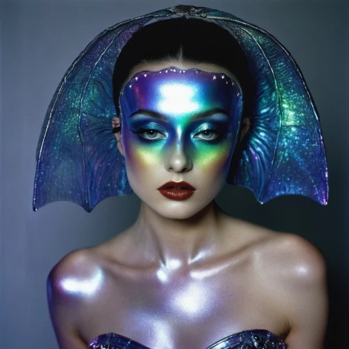 neon makeup,neon body painting,prismatic,aquaria,homogenic,hologram,iridescent,holography,bejeweled,artpop,bioluminescent,biophilia,light mask,rankin,mugler,bioluminescence,fairy peacock,holographic,pisces,diamanda,Photography,Fashion Photography,Fashion Photography 20