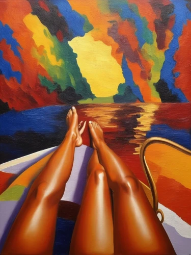 boat landscape,oil on canvas,girl on the boat,pedal boats,oil painting on canvas,canoes,pedalo,pedalos,row boat,oil painting,row boats,fauvism,sunbathers,pintura,rowboats,speedboat,pittura,paddling,canoe,rowing boats,Illustration,Realistic Fantasy,Realistic Fantasy 21