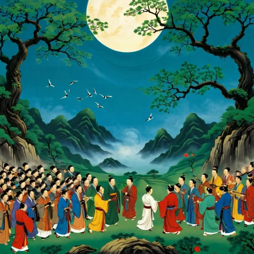 chuseok,bhikkhunis,buddha purnima,bhikkhuni,dhamma,buddhists monks,khokhloma painting,taoism,rongfeng,wudang,laozi,guobao,huaixi,mahasiddhas,xiuquan,zhuangzi,huangdi,monks,taijiquan,mid-autumn festival,Illustration,Retro,Retro 19