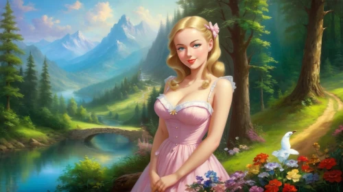 fantasy picture,the blonde in the river,fantasy portrait,springtime background,fairy tale character,girl in a long dress,landscape background,spring background,vasilisa,forest background,galadriel,fantasy art,girl in flowers,world digital painting,eilonwy,girl on the river,portrait background,faerie,elona,bridalveil