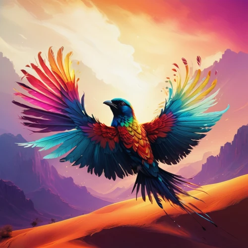 colorful birds,macaw,colorful background,blue and gold macaw,scarlet macaw,phoenixes,eagle illustration,rainbow background,bird of paradise,gryphon,beautiful macaw,uniphoenix,soaring,archaeopteryx,rapace,rainbow lory,pheonix,birdlike,macaws,featherlike,Conceptual Art,Fantasy,Fantasy 32