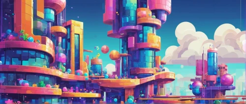 colorful city,fantasy city,futuristic landscape,microdistrict,cybercity,cityscape,cybertown,metropolis,megapolis,city blocks,skylands,cyberworld,space port,arcology,density,areopolis,sky city,futurist,pillars,cubes,Unique,Pixel,Pixel 02