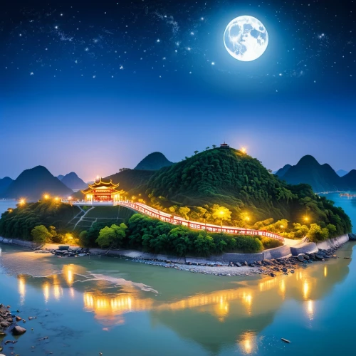 mid-autumn festival,guilin,moonlit night,yangshao,haicang,huanglong,lijiang,huashan,guishan,ha giang,halong,japan's three great night views,landscape background,ninh,yunnan,lianjiang,tamenglong,fantasy landscape,fantasy picture,yangling,Unique,Design,Sticker