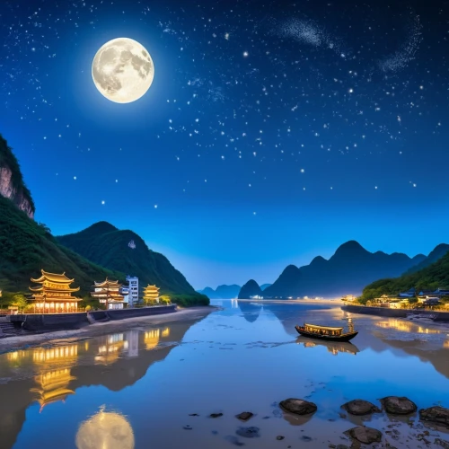moon and star background,japan's three great night views,mid-autumn festival,moonlit night,lijiang,moon at night,yangshao,moonlighted,guizhou,yangshuo,moonlit,haicang,huashan,full moon,huangshan,guilin,landscape background,moonesinghe,halong,moon night,Unique,Design,Character Design