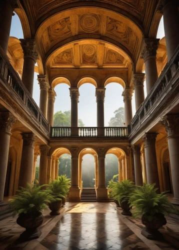 cochere,water palace,theed,colonnades,chhatris,marble palace,philbrook,neoclassical,pillars,mirogoj,grandeur,rajbari,palaces,glyptotek,atriums,cliveden,villa balbianello,hall of the fallen,courtyard,archways,Illustration,Realistic Fantasy,Realistic Fantasy 44