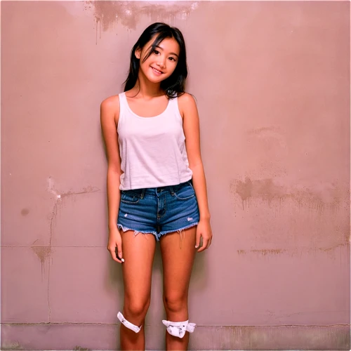 white boots,pink background,asian girl,jean shorts,in shorts,knee-high socks,quyen,cotton top,vintage asian,jeans background,miniskirt,azn,asian,photo shoot with edit,pink shoes,shorts,sockalexis,kyla,miniskirted,thuy,Illustration,Black and White,Black and White 34