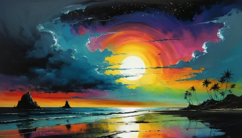 coast sunset,senja,rainbow clouds,world digital painting,sunset,seascape,rainbow waves,dream art,painting technique,beach landscape,sunset beach,tropical sea,colorful background,art painting,oil pastels,oil painting on canvas,sea landscape,landscape background,watercolor background,horizon,Illustration,Paper based,Paper Based 05