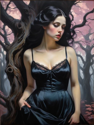 persephone,gothic woman,gothic portrait,hekate,sirenia,viveros,duchesse,vampire woman,nightdress,vampire lady,fantasy portrait,fantasy art,belladonna,gothic dress,drusilla,vampyres,fantasy picture,nightshade,the enchantress,ariadne,Art,Classical Oil Painting,Classical Oil Painting 20