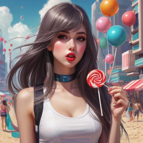 lollipop,lollipops,girl with speech bubble,candy island girl,tifa,woman with ice-cream,candies,bdo,neon candies,lollius,beach background,world digital painting,lolli,popsicle,bubble tea,popsicles,paletas,candy bar,summer background,lollypop,Conceptual Art,Fantasy,Fantasy 03