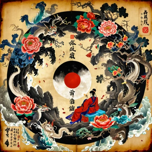 taoism,oriental painting,guobao,wuhuan,kuangyin,shunju,ukiyoe,dharma wheel,yonghai,yiyuan,xiaogong,fengwu,mengzi,xiuquan,japanese art,yi sun sin,rongfeng,amaterasu,sensu,baiyun,Conceptual Art,Fantasy,Fantasy 26