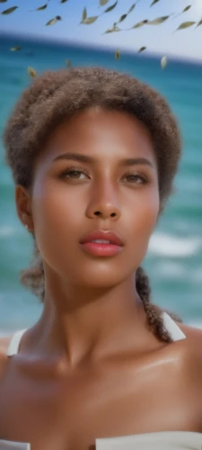 monifa,african american woman,beach background,trinidadian,chagossians,marshallese,mirifica,nubian,african woman,hispaniolan,polynesian girl,meseret,eritreans,hinemoa,ethiopian girl,enza,moana,seychellois,nzinga,tahitian,Photography,General,Realistic