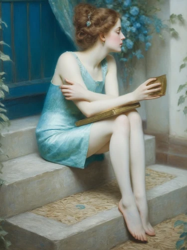 perugini,tadema,narciso,girl in the garden,narcisse,water nymph,woman sitting,rathmann,girl on the stairs,magdalene,godward,narcissus,leighton,giancola,principessa,la violetta,clytie,gallen,idyll,nereid,Art,Classical Oil Painting,Classical Oil Painting 13