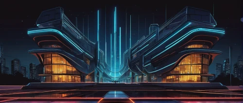 futuristic architecture,cybercity,tron,futuristic art museum,arcology,cybertown,cyberport,cybertron,alchemax,futuristic landscape,metropolis,megacorporations,art deco background,cyberia,sulaco,lexcorp,futuristic,polara,megacorporation,ordos,Illustration,Vector,Vector 03