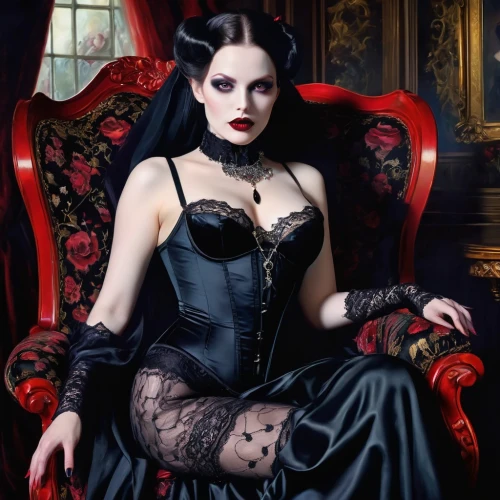 gothic portrait,gothic woman,victoriana,victorian lady,victorian style,countess,gothic dress,vampire lady,gothic style,victorian,corsetry,vampire woman,rasputina,vampyre,vampy,corset,lacrimosa,dark gothic mood,vanderhorst,gothic,Illustration,Realistic Fantasy,Realistic Fantasy 37