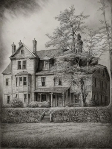 house drawing,maplecroft,creepy house,the haunted house,voorheesville,witch's house,old colonial house,farmhouse,new england style house,dunellen,amityville,charcoal drawing,ludgrove,country house,morganville,homestead,haddonfield,old home,rectory,parsonage,Art sketch,Art sketch,Ultra Realistic