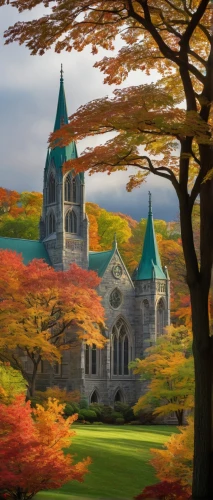 autumn in japan,autumn scenery,edensor,fall landscape,fairytale castle,autumn landscape,beautiful japan,fairy tale castle,colors of autumn,monasteries,autumn background,splendid colors,autumn idyll,japan landscape,notre dame,zeland,haunted cathedral,autumn color,christchurch,gothic church,Illustration,Retro,Retro 26