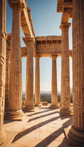 doric columns,greek temple,pillars,columns,three pillars,colonnaded,celsus library,peristyle,erechtheion,leptis,doric,columned,hampi,agrigento,pillar capitals,champaner,vijayanagara,temple of hercules,roman columns,celsus,Art,Artistic Painting,Artistic Painting 49