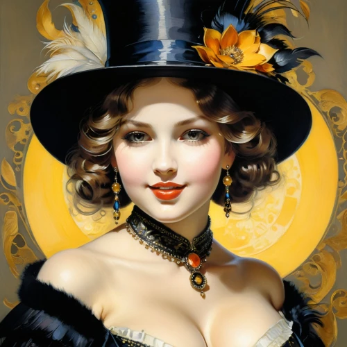 leyendecker,victorian lady,domergue,vintage woman,art deco woman,vanderhorst,viveros,edwardian,black hat,vintage illustration,milliner,victoriana,twenties women,millinery,vintage girl,vintage women,beautiful bonnet,burlesques,currin,whitmore,Art,Classical Oil Painting,Classical Oil Painting 20