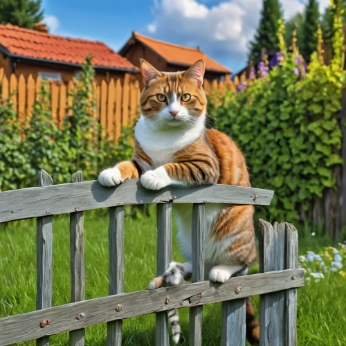 garden fence,wooden fence,orange tabby cat,cattery,fence,cute cat,cat image,funny cat,catledge,cat european,orange tabby,katzen,neighbor's cat,fenced,garden ornament,cat resting,cat,neighbour,ginger cat,railings