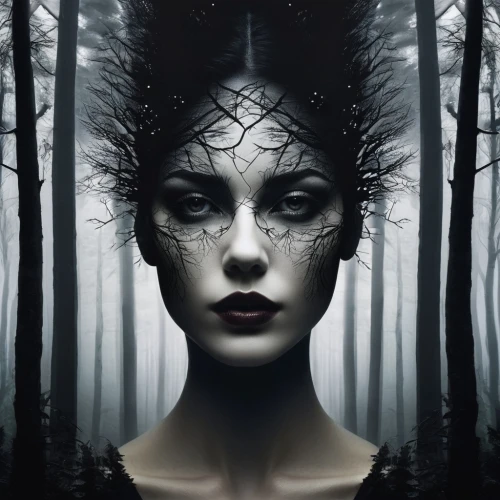 unseelie,dryad,the enchantress,seelie,gothic portrait,faery,faerie,gothika,jingna,enchantress,mystical portrait of a girl,forest dark,hekate,gothic woman,dryads,dark art,persephone,deviantart,mirror of souls,darkling,Photography,Black and white photography,Black and White Photography 07