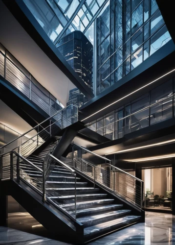 atriums,penthouses,steel stairs,lofts,glass facade,staircase,stairways,skywalks,staircases,glass facades,modern office,modern architecture,glass building,stairwells,glass wall,outside staircase,stairwell,stairs,associati,multistory,Photography,Black and white photography,Black and White Photography 11