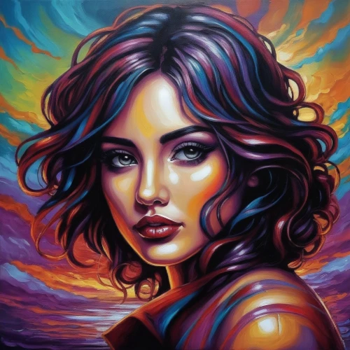 welin,adnate,art painting,oil painting on canvas,pintura,seni,young woman,colorful background,oil painting,fantasy art,boho art,bohemian art,girl portrait,painting technique,world digital painting,romantic portrait,bunel,mystical portrait of a girl,portrait background,fantasy portrait,Illustration,Realistic Fantasy,Realistic Fantasy 25
