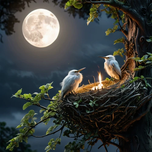 nocturnal bird,the night of kupala,owl nature,romantic night,romantic scene,moonlit night,owlets,herons,songbirds,night bird,fantasy picture,couple boy and girl owl,moonlighters,egrets,full moon,perched birds,night scene,charcoal nest,white storks,nestlings,Photography,General,Sci-Fi