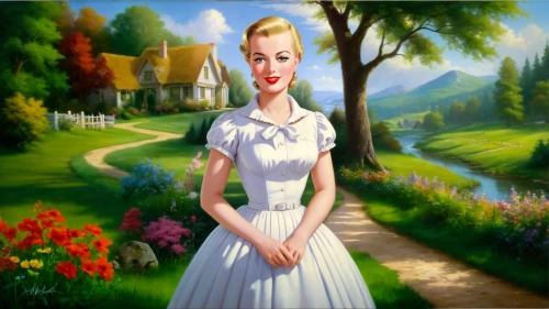 pleasantville,maureen o'hara - female,landscape background,girl in the garden,gwtw,dorthy,bridalveil,golf course background,marilyn monroe,springtime background,farm background,sylvania,doukhobor,portrait background,heidi country,housemaid,fraulein,girl in a long dress,children's background,country dress