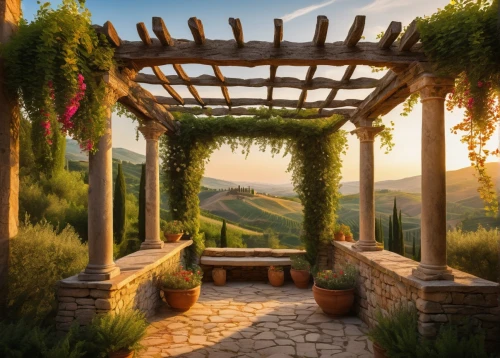 pergola,tuscan,tuscany,roof landscape,climbing garden,home landscape,winegardner,roof garden,wine-growing area,balcony garden,napa valley,vineyards,vegetables landscape,toscane,toscana,arbour,wine country,napa,summer border,landscape background,Art,Classical Oil Painting,Classical Oil Painting 19