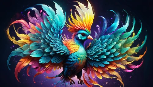 phoenix rooster,fenix,uniphoenix,peacock,colorful birds,garuda,fairy peacock,color feathers,ornamental bird,pavo,phoenixes,an ornamental bird,feathers bird,blue and gold macaw,phenix,featherlike,pheonix,alebrije,blue peacock,colorful background,Illustration,Realistic Fantasy,Realistic Fantasy 39